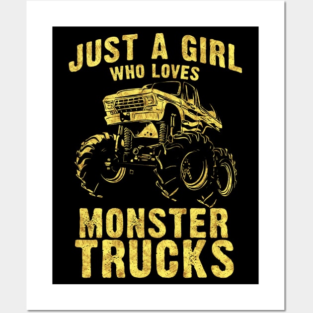 Just a GIRL who Loves MONSTER TRUCKS awesome black and yellow distressed style Wall Art by Naumovski